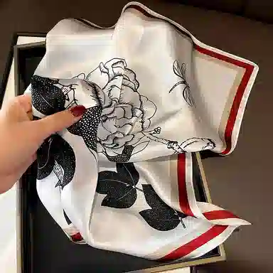 纳兰杜 减龄优雅薄款高级感通勤小方巾穿搭装饰夏季 丝巾 女款 黑白色花卉