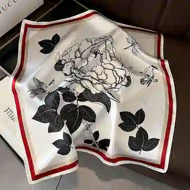 纳兰杜 减龄优雅薄款高级感通勤小方巾穿搭装饰夏季 丝巾 女款 黑白色花卉