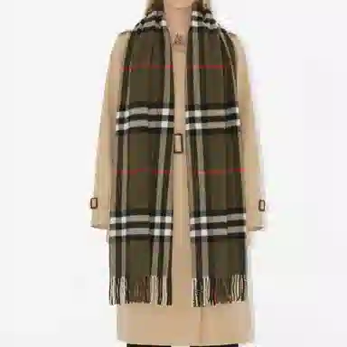 Burberry Wide Check Cashmere Scarf Green