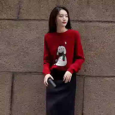 【dme】 提花休闲圆领长袖针织衫 女款