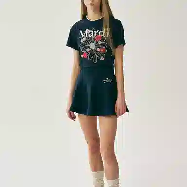 MARDI MERCREDI SS25 SLIM TSHIRT FLOWERMARDI BLOSSOM_NAVY IVORY T