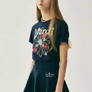 MARDI MERCREDI SS25 SLIM TSHIRT FLOWERMARDI BLOSSOM_NAVY IVORY T