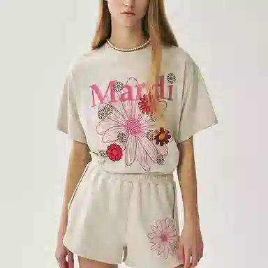 MARDI MERCREDI SS25 TSHIRT FLOWERMARDI BLOSSOM_OATMEAL PINK T