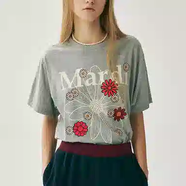 MARDI MERCREDI SS25 TSHIRT FLOWERMARDI BLOSSOM_GREY IVORY T
