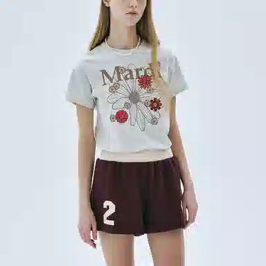 MARDI MERCREDI SS25 SLIM TSHIRT FLOWERMARDI BLOSSOM_OATMEAL T