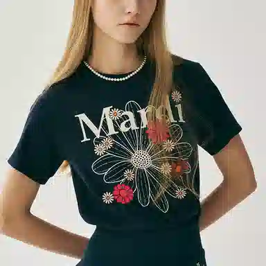 MARDI MERCREDI SS25 SLIM TSHIRT FLOWERMARDI BLOSSOM_NAVY IVORY T