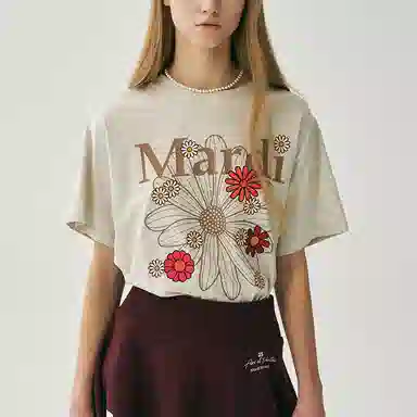MARDI MERCREDI SS25 TSHIRT FLOWERMARDI BLOSSOM_OATMEAL TAUPE T
