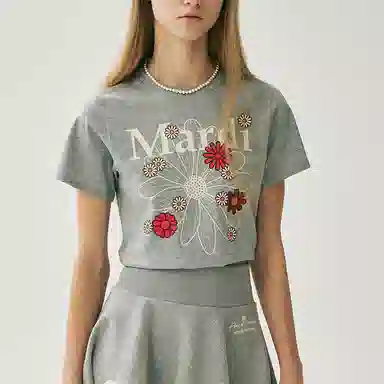 MARDI MERCREDI SS25 SLIM TSHIRT FLOWERMARDI BLOSSOM_GREY IVORY T