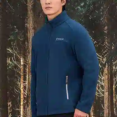 探路者 户外休闲防风保暖立领绒感外套 男款 铁蓝灰