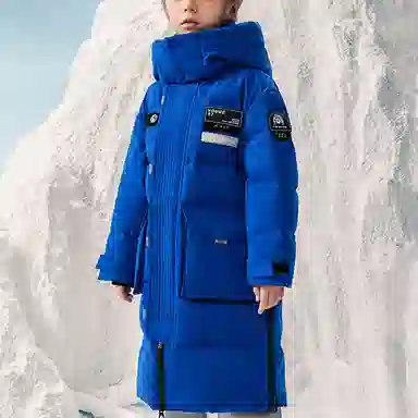 鸭鸭 童装 拼接撞色加厚长袖连帽羽绒服 儿童款