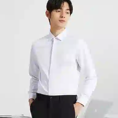 才子 尖领休闲刺绣长袖衬衫 男款