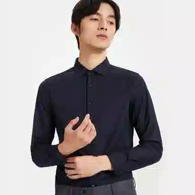 才子 尖领休闲刺绣长袖衬衫 男款