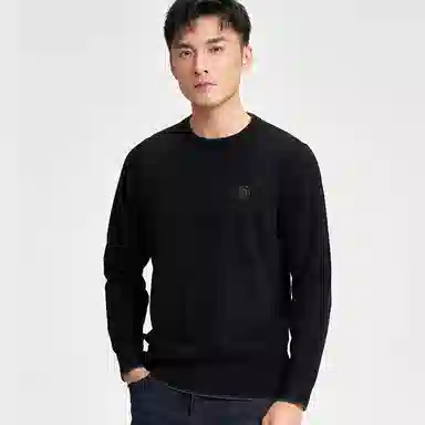 才子 圆领拼接套头修身毛衣 男款