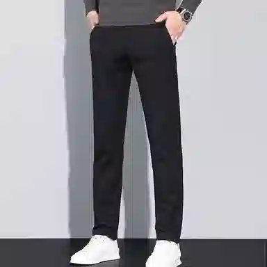 才子 纯色中腰修身直筒休闲裤 男款 黑色
