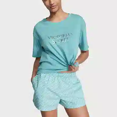 Victoria's Secret Cotton Short Tee-Jama SetFountain Blue