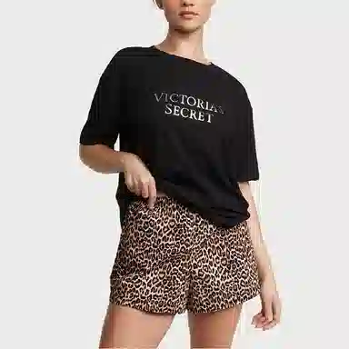 Victoria's Secret Cotton Short Tee-Jama SetLeopard