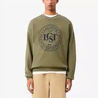 Lacoste Letter Print Crewneck Sweatshirt Khaki Green