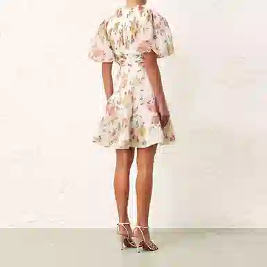 Zimmermann Floral V-Neck Mini Dress White