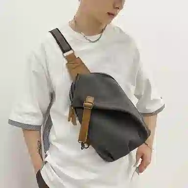 泰克森 运动休闲简约便携 帆布 帆布单肩斜挎胸包 常规 男女同款情侣款 白色/卡其色/黑色/灰色