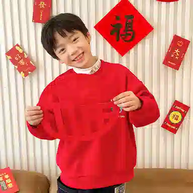 儿童款 左西 圆领国潮加绒加厚长袖卫衣