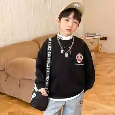 儿童款 左西 圆领国潮加绒加厚长袖卫衣