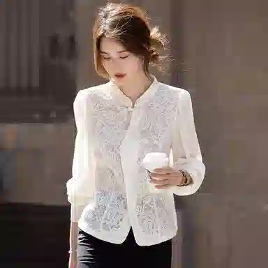 【dme】 复古新中式立领优雅蕾丝长袖衬衫 女款