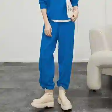 美洋 纯色简约系带针织休闲裤 女款 电光蓝