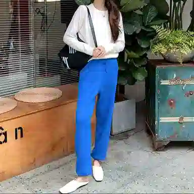 美洋 纯色简约系带针织休闲裤 女款 电光蓝