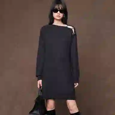 美洋 纯色简约针织长袖连衣裙 女款 碳灰