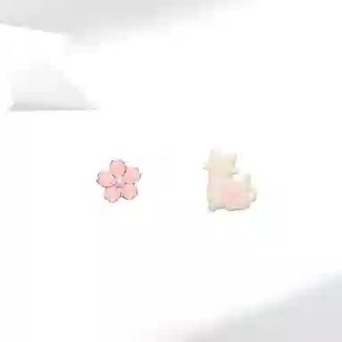尚先生 樱花猫咪卡通可爱猫咪花朵不对称森系花朵 甜美可爱少女系气质百搭设计高级感 合金 耳钉 女款