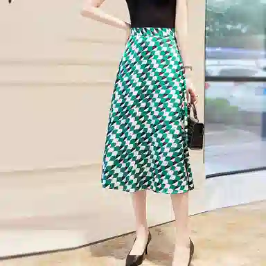 【dme】 中腰复古满印休闲长裙 翠绿