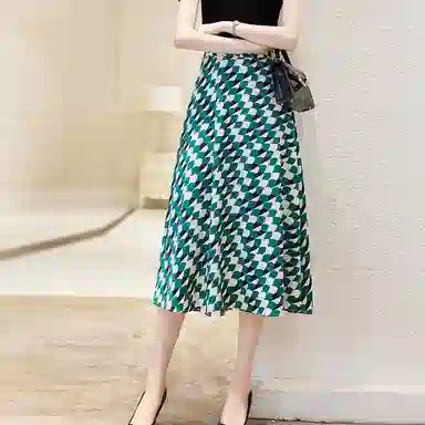 【dme】 中腰复古满印休闲长裙 翠绿