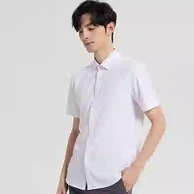 才子 休闲透气纯色修身短袖衬衫 男款