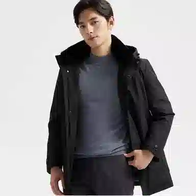 才子 立领纯色简约休闲羽绒服 男款 黑色