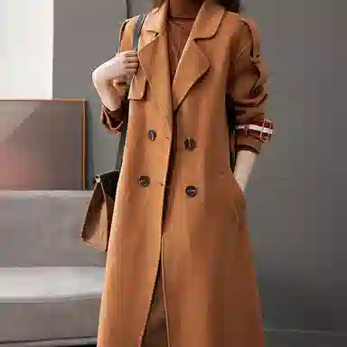 【dme】 袖袢条纹双排扣宽松双面呢休闲大衣 女款