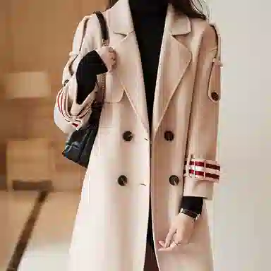 【dme】 袖袢条纹双排扣宽松双面呢休闲大衣 女款