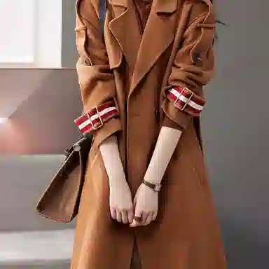 【dme】 袖袢条纹双排扣宽松双面呢休闲大衣 女款