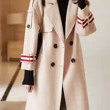 【dme】 袖袢条纹双排扣宽松双面呢休闲大衣 女款