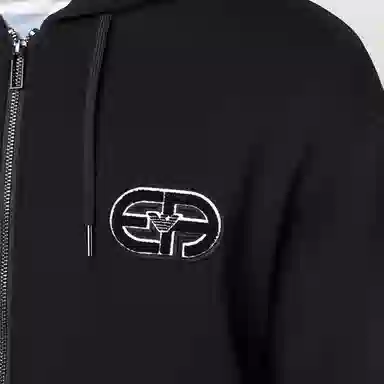 Emporio Armani Logo Embroidered Zip Hoodie Black