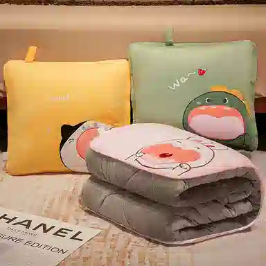 公主恋人 卡通加厚抱枕被 可爱兔子恐龙哈士奇靠枕 午睡毯 玩偶周边