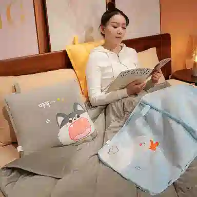 公主恋人 卡通加厚抱枕被 可爱兔子恐龙哈士奇靠枕 午睡毯 玩偶周边