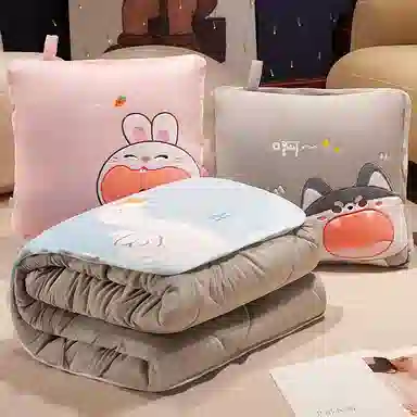 公主恋人 卡通加厚抱枕被 可爱兔子恐龙哈士奇靠枕 午睡毯 玩偶周边