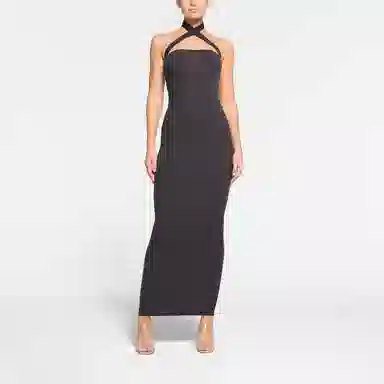 SKIMS Fits Everybody Wrap Long Slip Dress Onyx