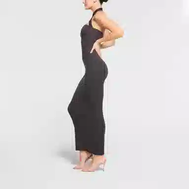 SKIMS Fits Everybody Wrap Long Slip Dress Onyx