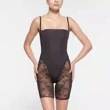 SKIMS Ultra Fine Lace Strapless Onesie Onyx