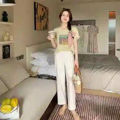 花栗鼠小姐 休闲纯色高腰西装裤 女款