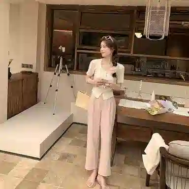 花栗鼠小姐 休闲纯色高腰西装裤 女款