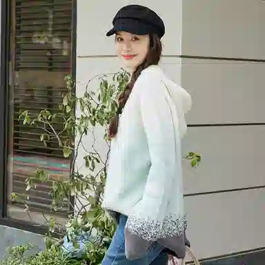 美洋 休闲渐变连帽长袖针织衫 女款 渐变蓝