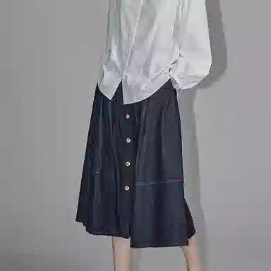 【dme】 休闲纯色复古中腰牛仔长裙 深牛仔蓝