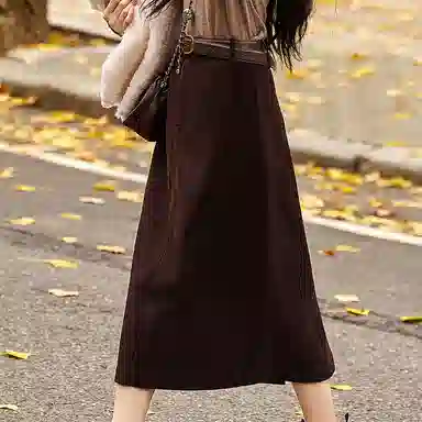 【dme】 舒适细腻柔和灯芯绒中长款休闲长裙 深棕